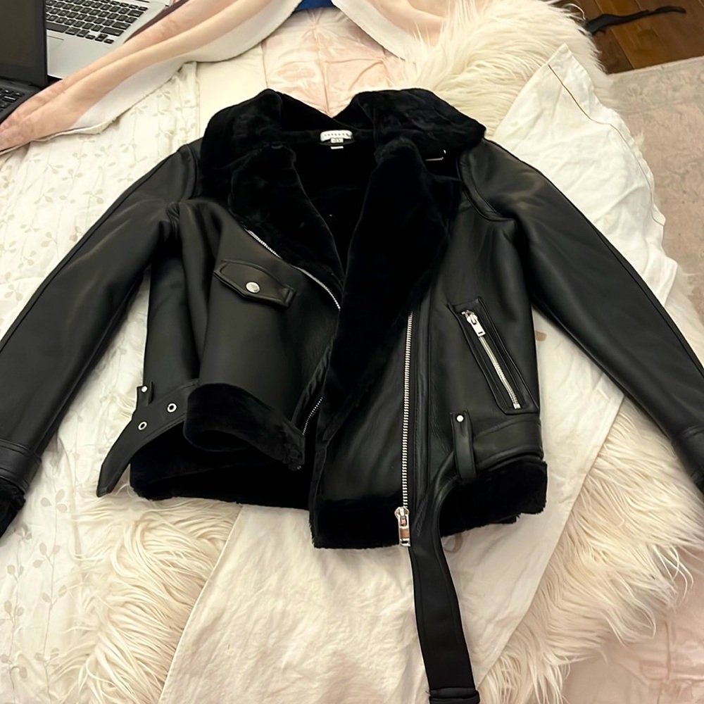 Black Topshop Leather Aviator Biker Jacket 🖤